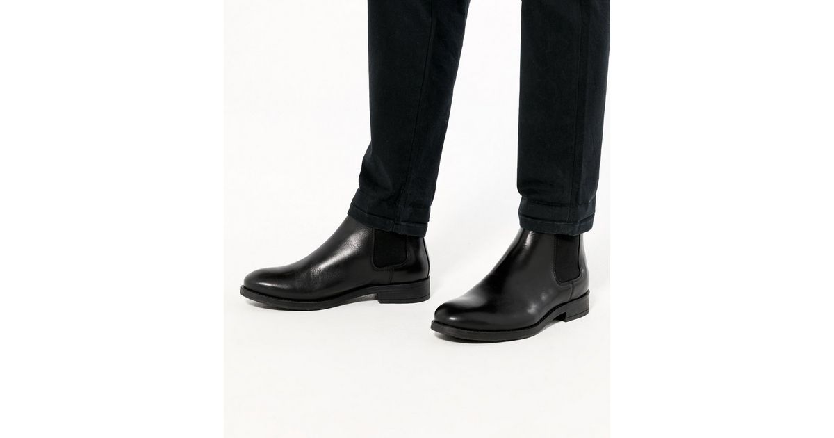 Dark Grey Leather Chelsea Boots New Look