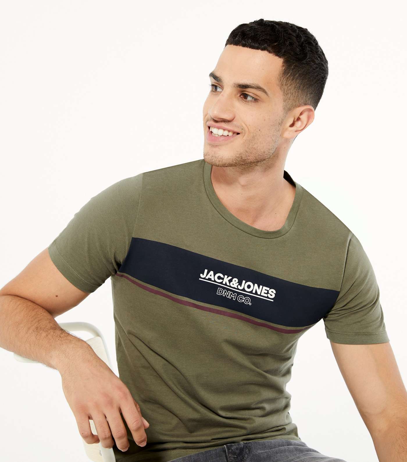 Jack & Jones Dark Green Logo Stripe Crew T-Shirt Image 3