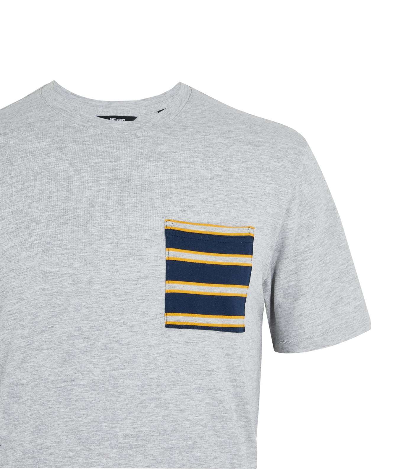 Only & Sons Grey Marl Stripe Pocket T-Shirt Image 2