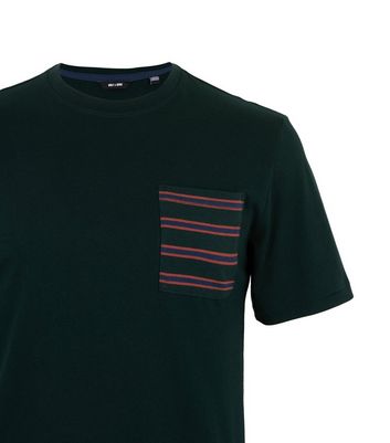 Image of Only & Sons Dark Green Stripe Pocket T-Shirt New Look