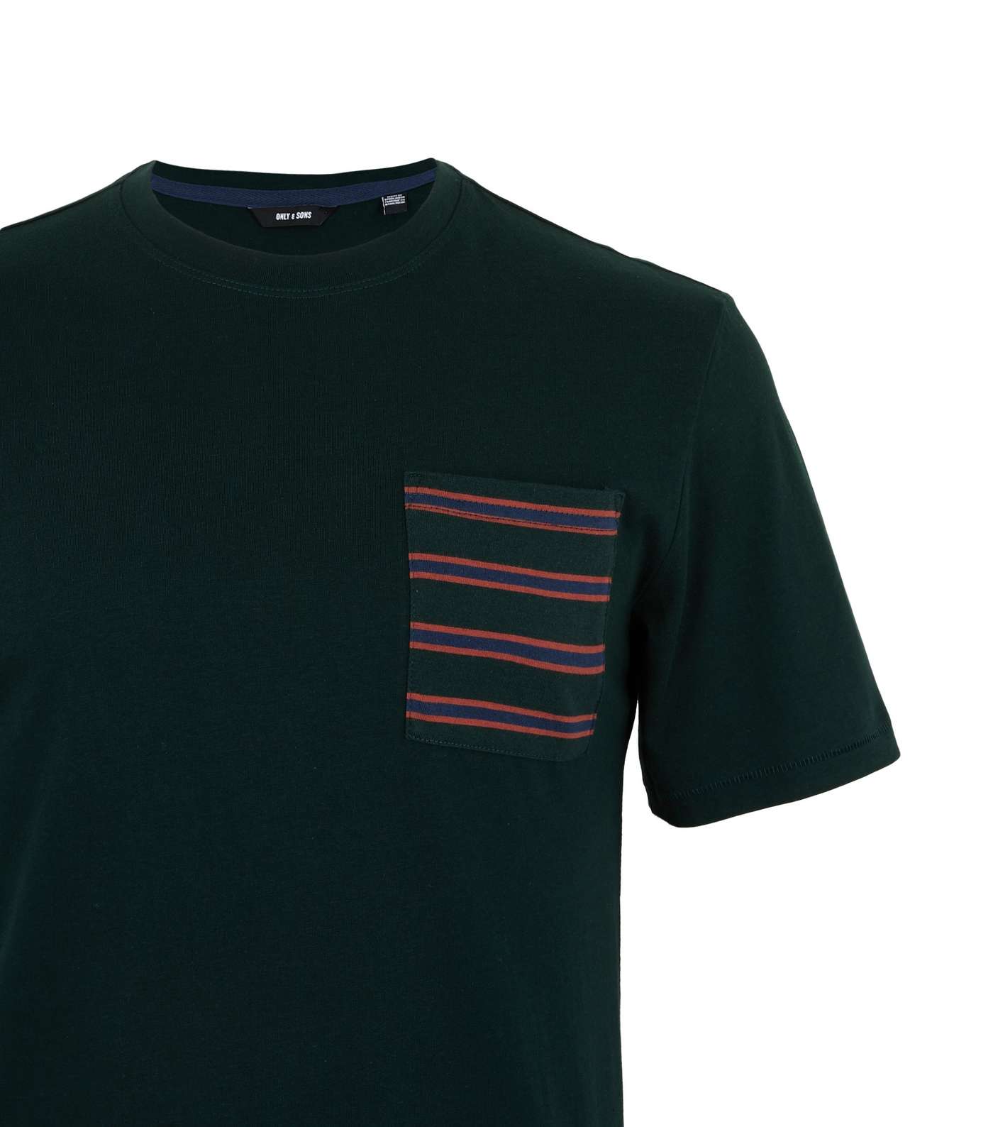 Only & Sons Dark Green Stripe Pocket T-Shirt Image 3