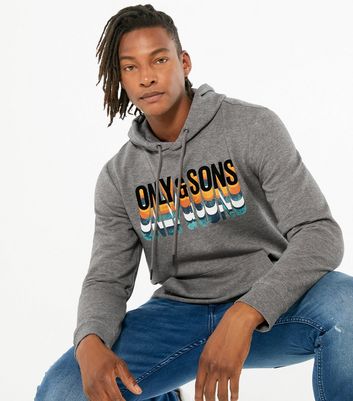 Image of Only & Sons Grey Layered Logo Hoodie New Look