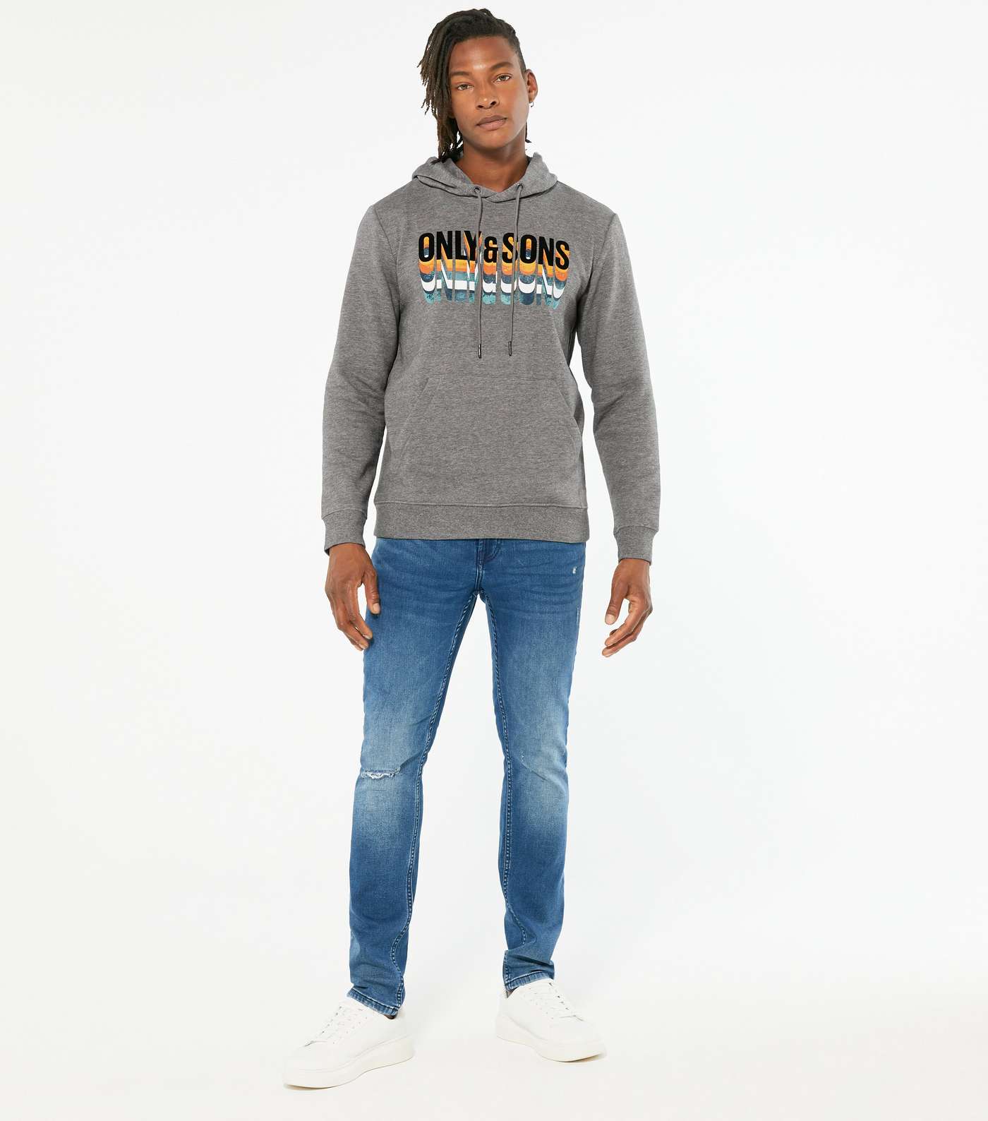 Only & Sons Grey Layered Logo Hoodie Image 2