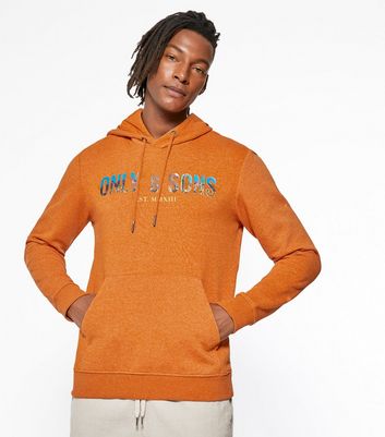 Image of Only & Sons Orange Logo Pocket Front Hoodie New Look