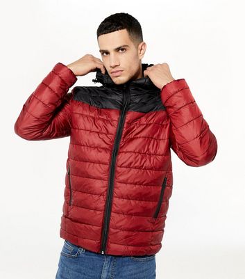 Image of Only & Sons Dark Red Hooded Puffer Jacket New Look