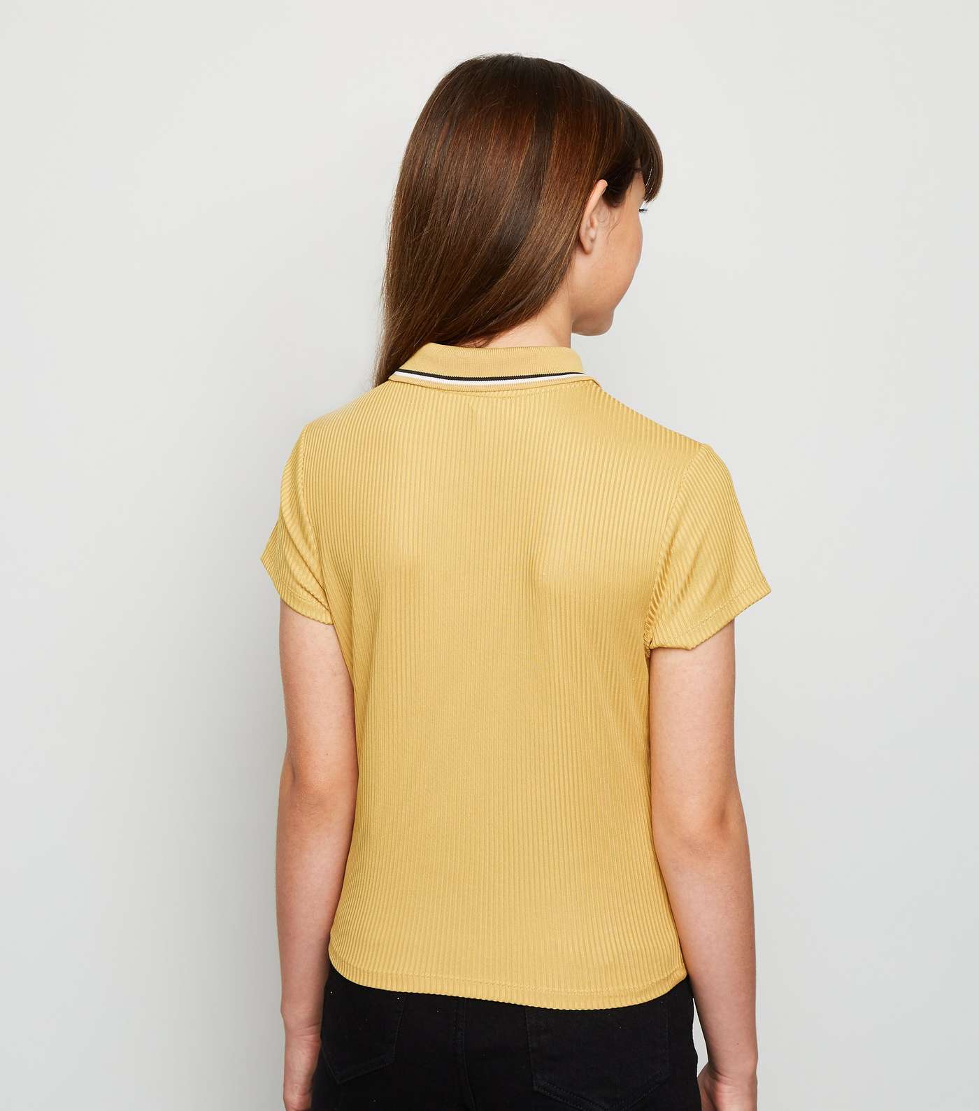 Girls Mustard Ribbed Zip Front Polo Shirt Image 3