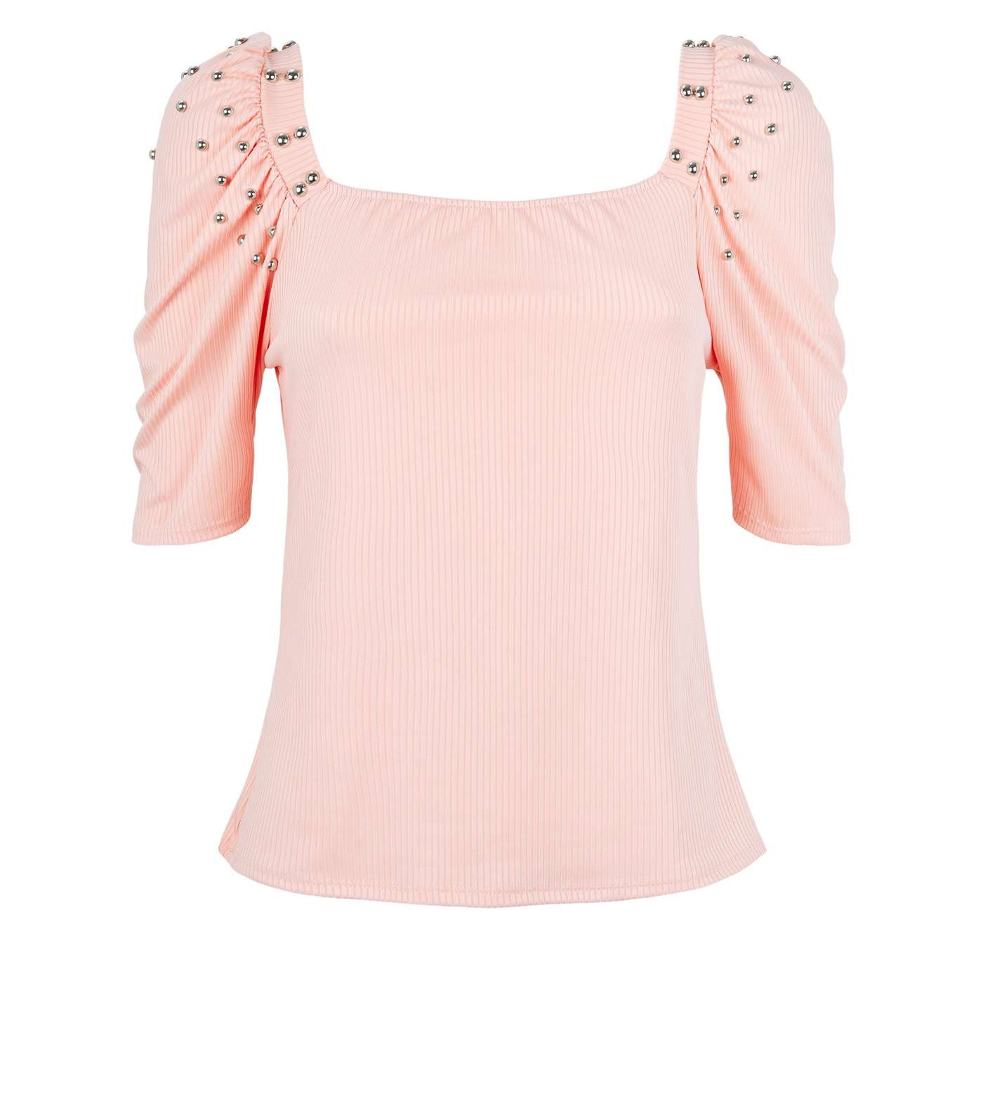 Cameo Rose Pale Pink Stud Puff Sleeve Top Image 4
