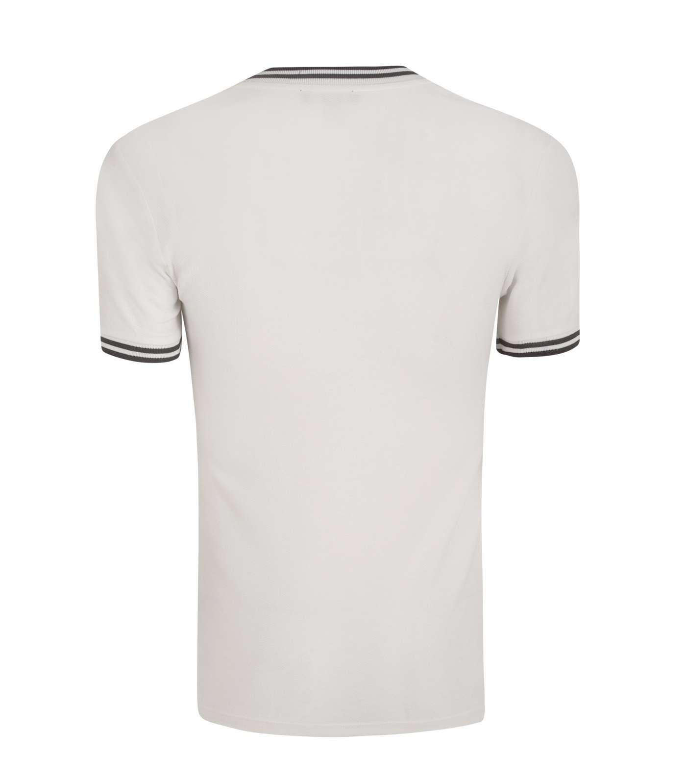 White Piqué Stripe Trim Collarless Polo Shirt Image 2