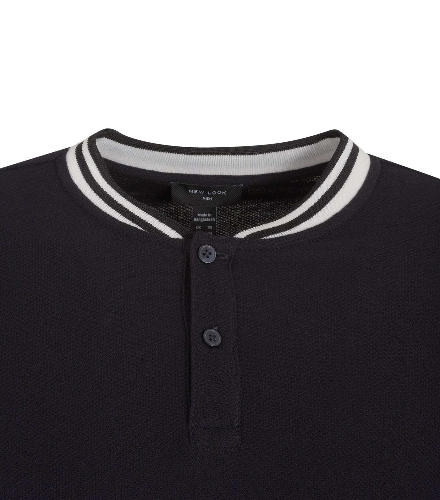 Black Piqué Stripe Trim Collarless Polo Shirt Image 3