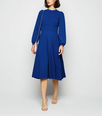 Missfiga Blue Puff Sleeve Midi Skater Dress | New Look