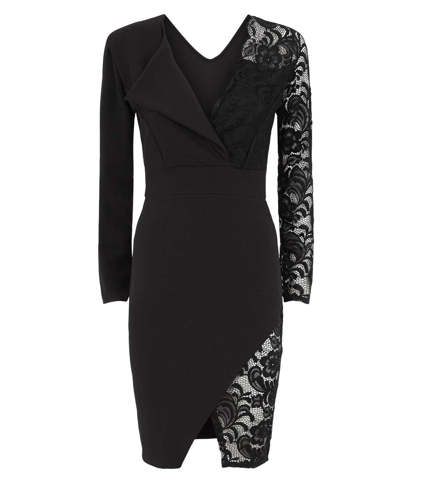 Miss Figa Black Asymmetric Lace Wrap Dress Image 4