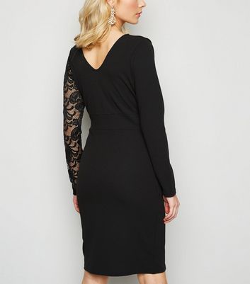 Image of Miss Figa Black Asymmetric Lace Wrap Dress New Look