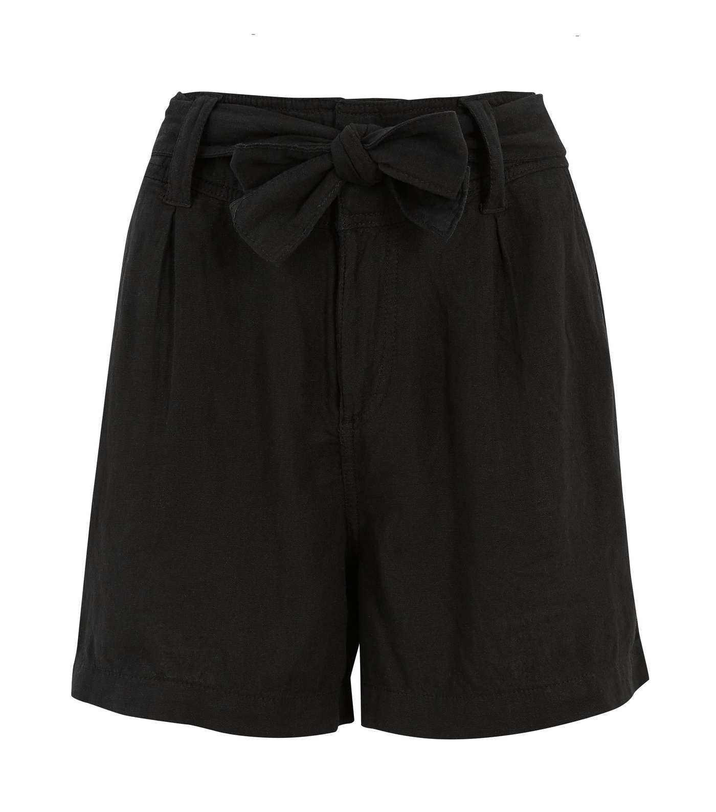 Black Linen Blend Belted Shorts 