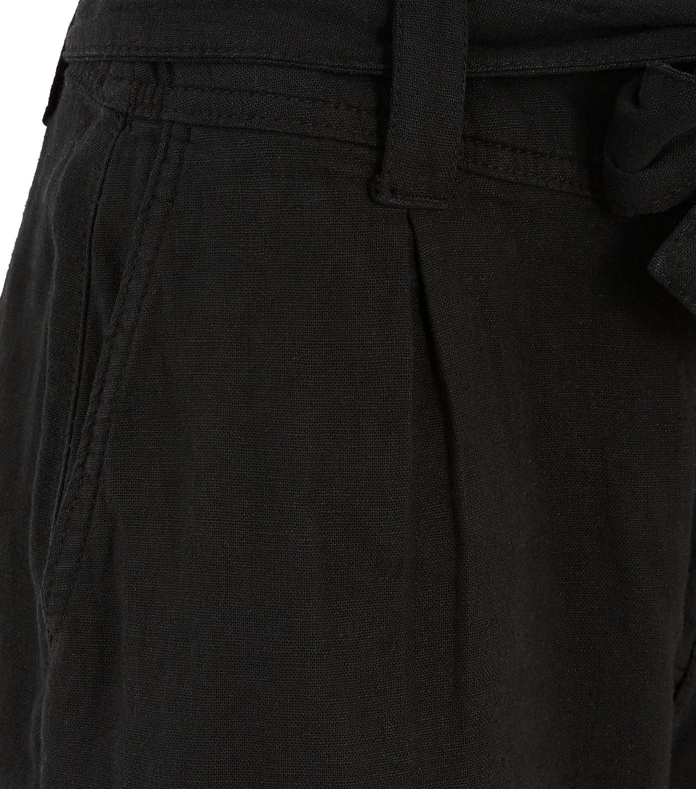 Black Linen Blend Belted Shorts  Image 3