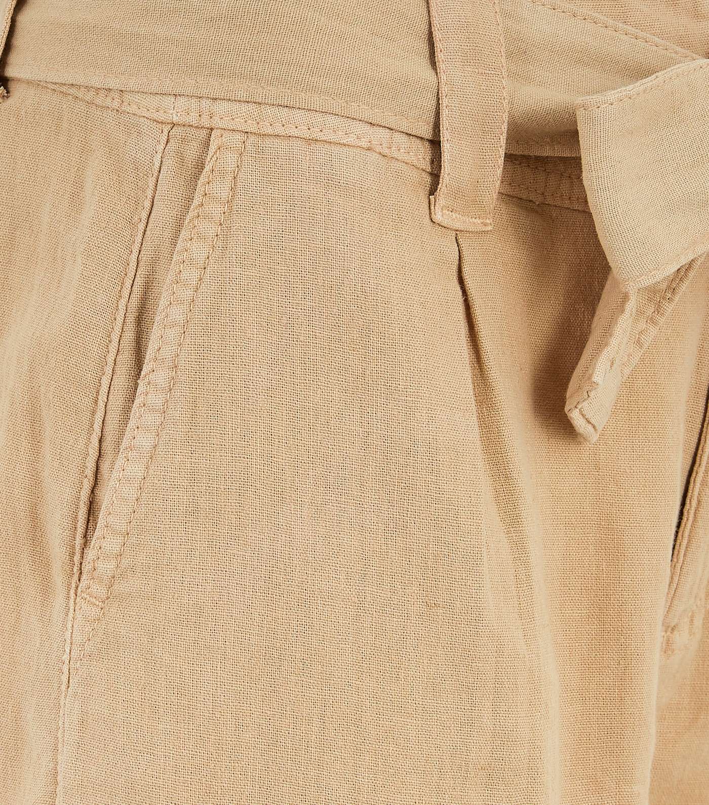 Stone Linen Blend Belted Shorts  Image 3