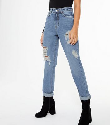 blue ripped high waisted mom jeans