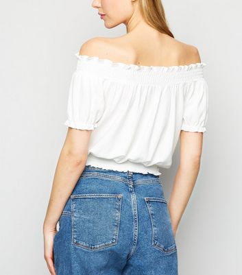 off the shoulder white bardot top