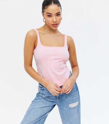 Mid Pink Square Neck Corset Seam Vest