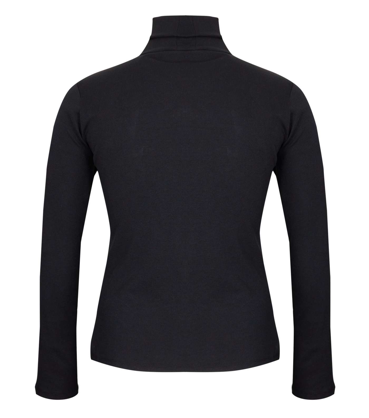 Black Ribbed Long Sleeve Roll Neck Top Image 2