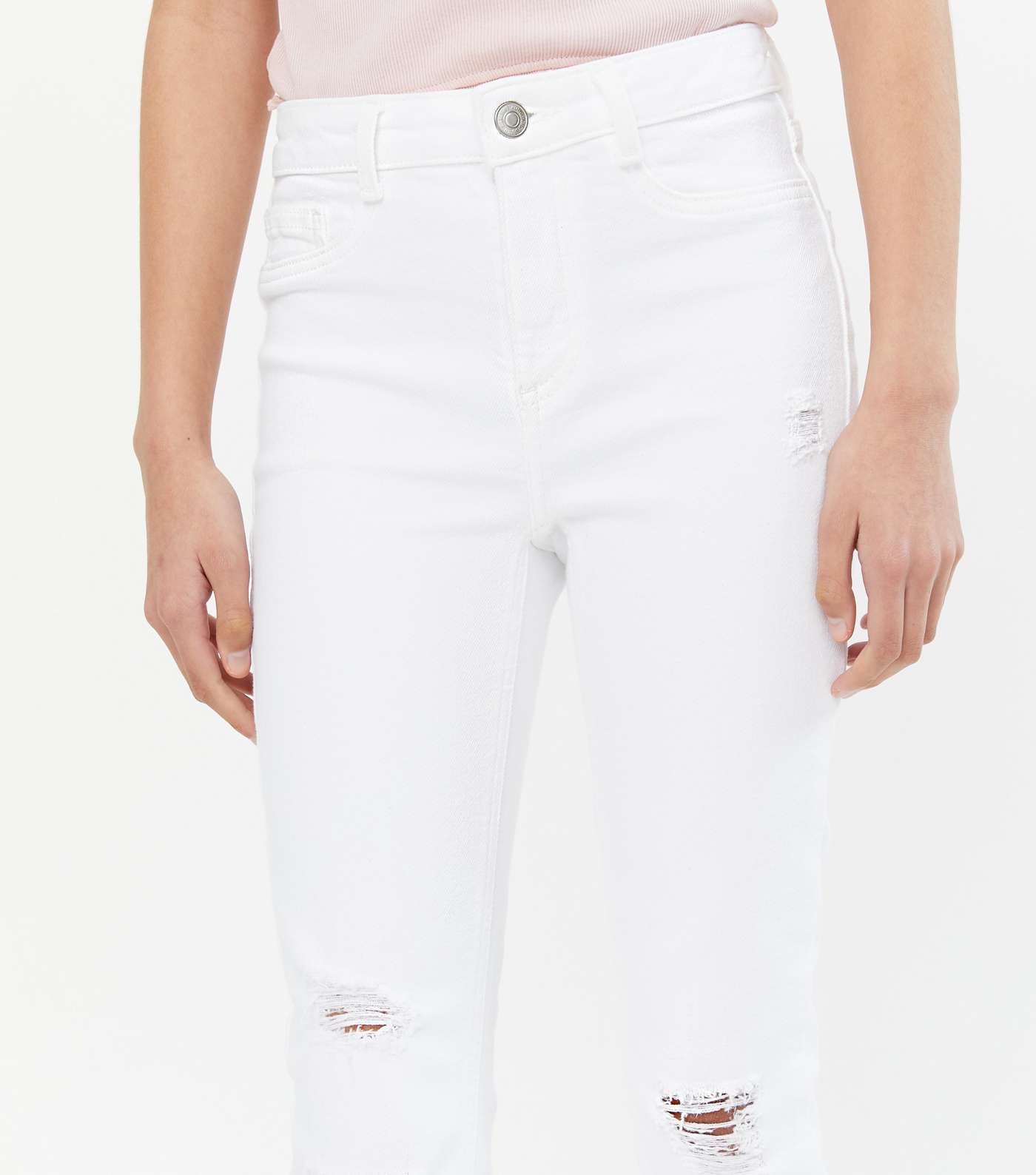Girls White Ripped High Waist Hallie Super Skinny Jeans Image 3