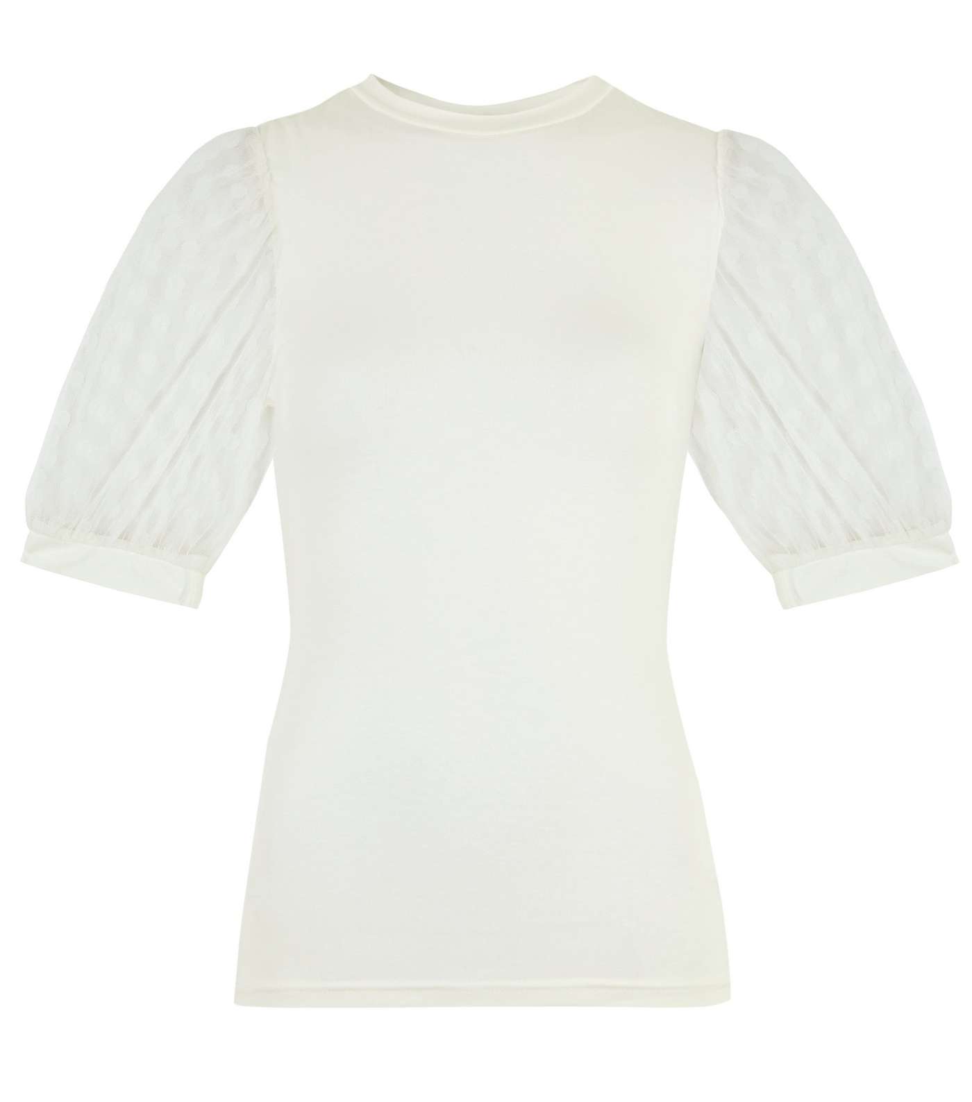 Off White Spot Mesh Puff Sleeve Top Image 5