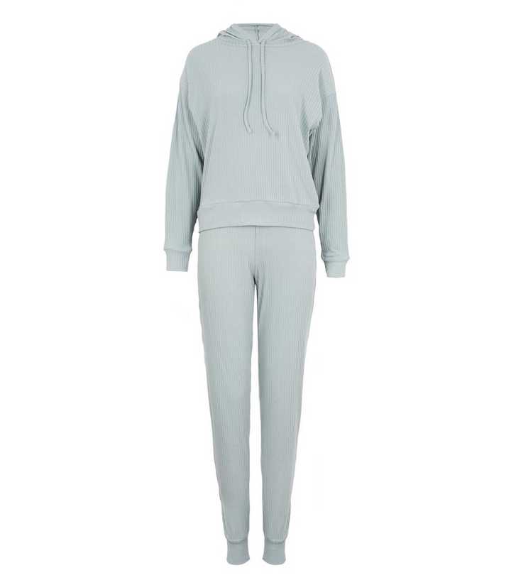 Mint Green Ribbed Hoodie and Jogger Set