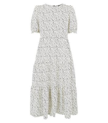White Spot Puff Sleeve Midi Dress | New 