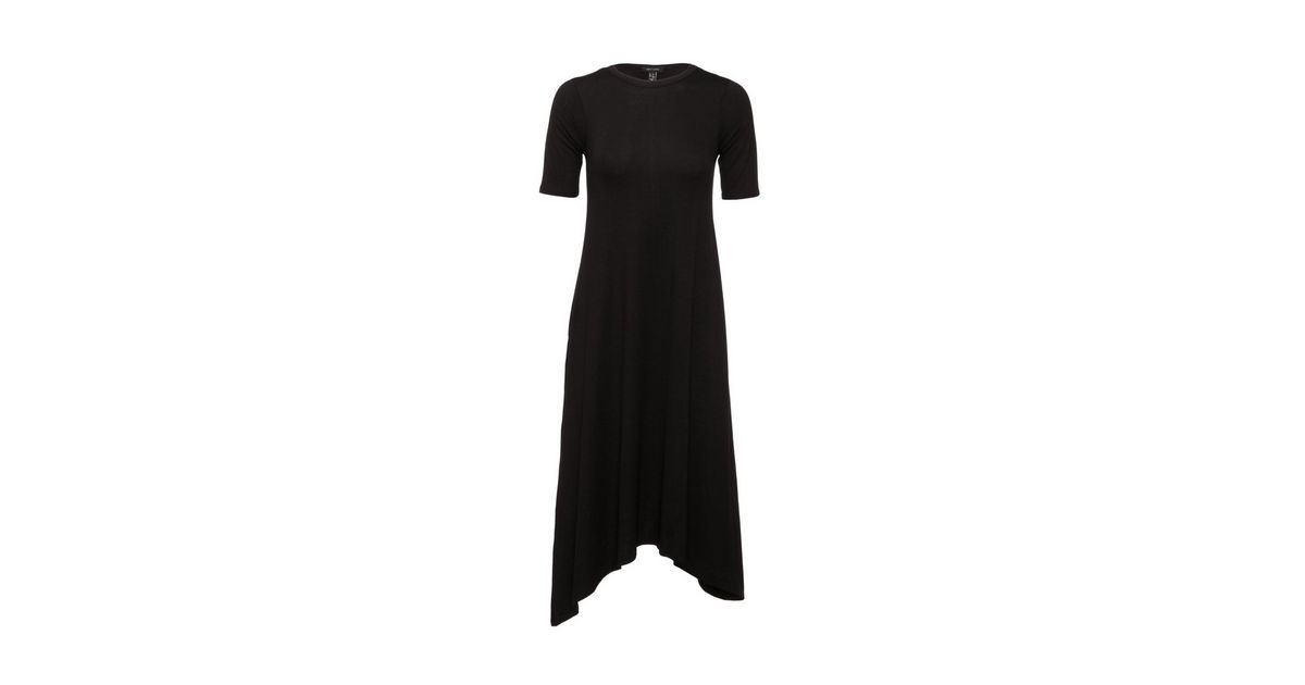 Black Hanky Hem T-Shirt Midi Dress | New Look