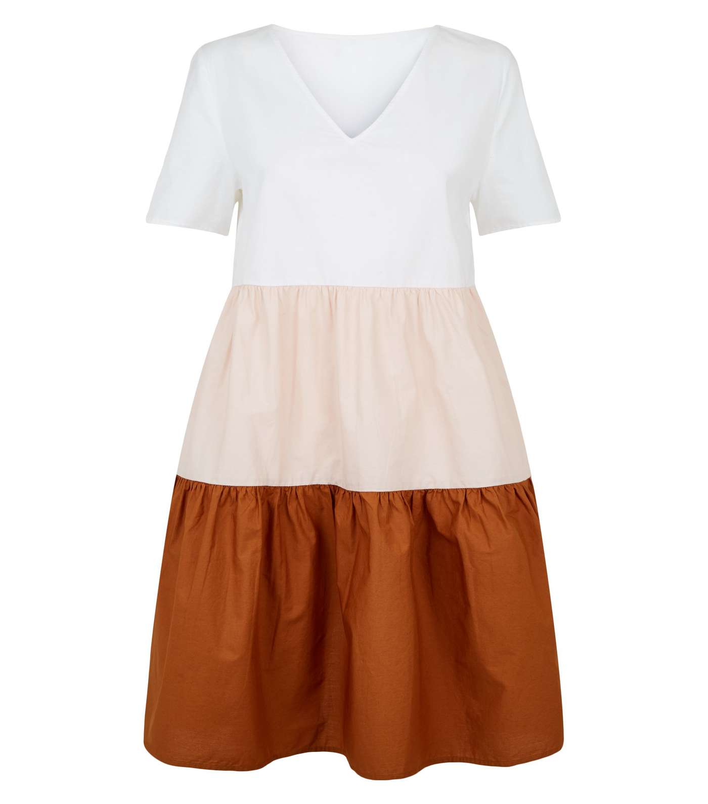 JDY White Colour Block Tiered Smock Dress Image 4