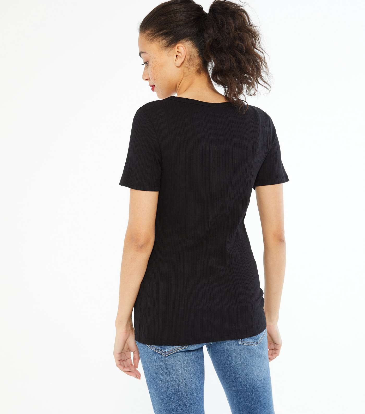 Maternity Black Ribbed Popper T-Shirt Image 4