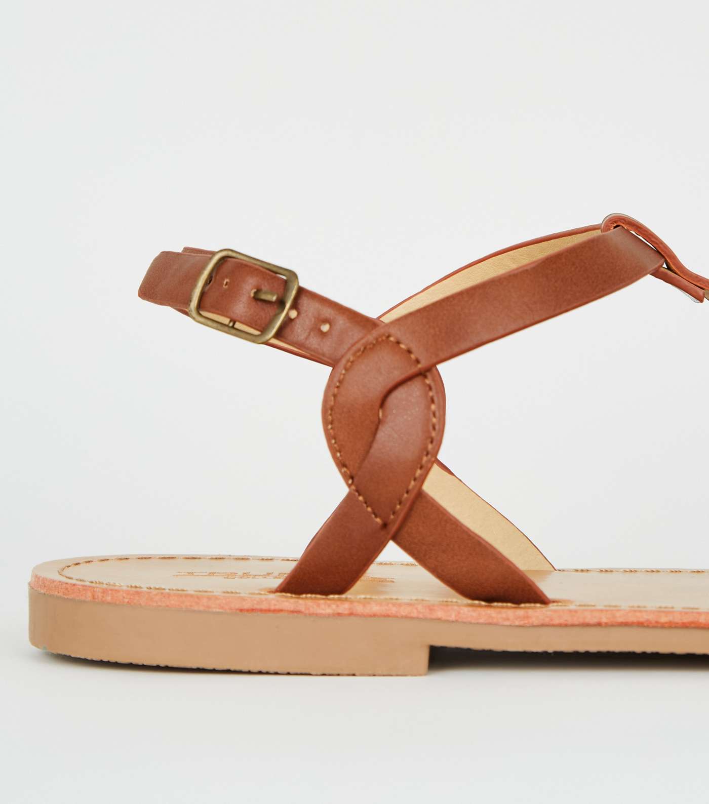 Tan Leather-Look Toe Post Sandals Image 4