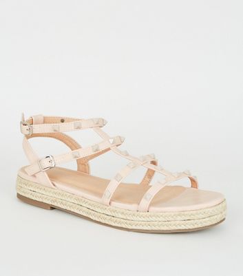 Truffle Collection Cream Stud Gladiator Espadrille Sandals New Look