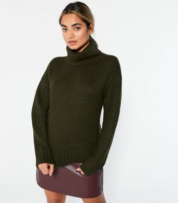 olive green polo neck jumper