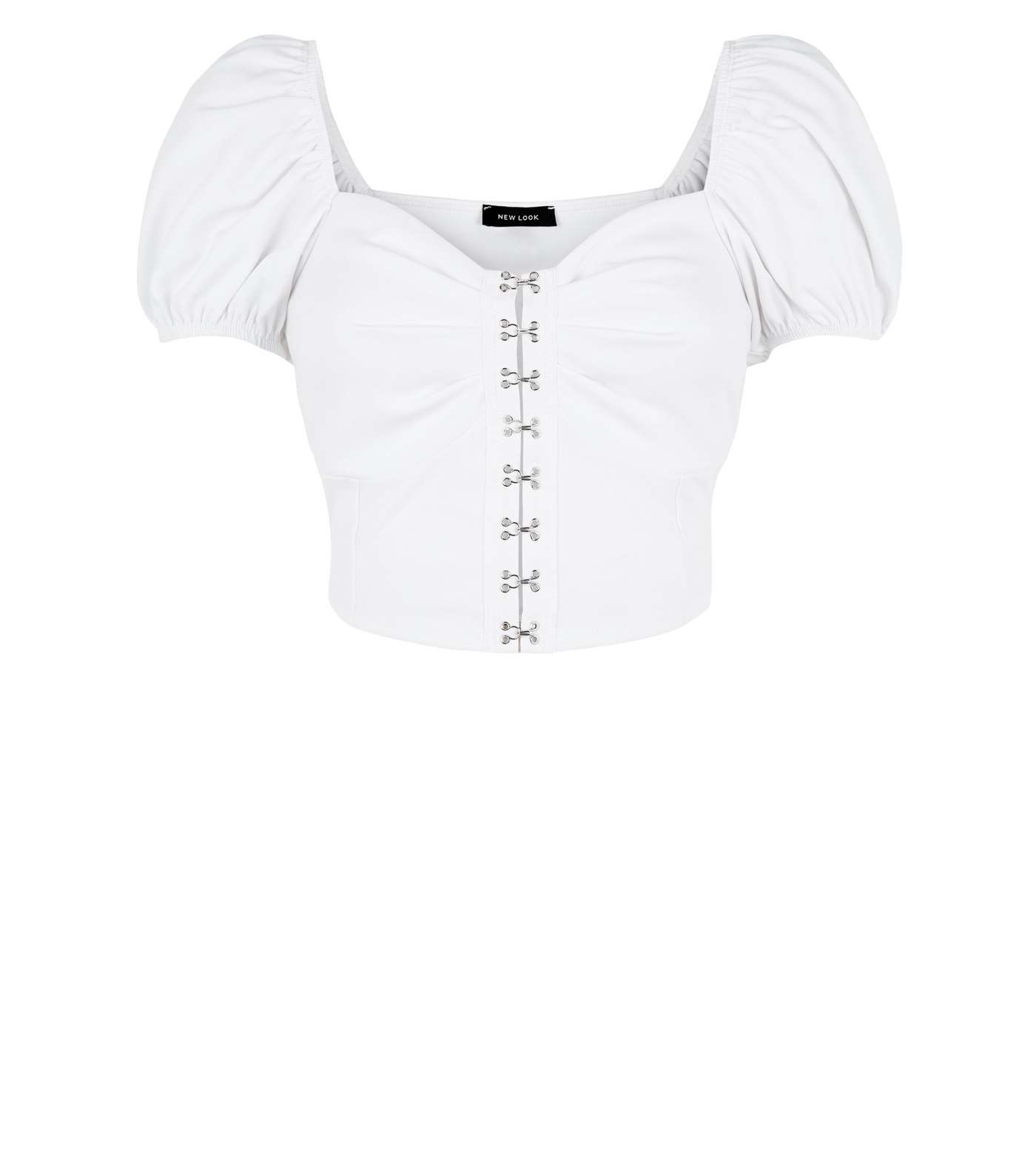 White Puff Sleeve Hook and Eye Crop Top Image 4