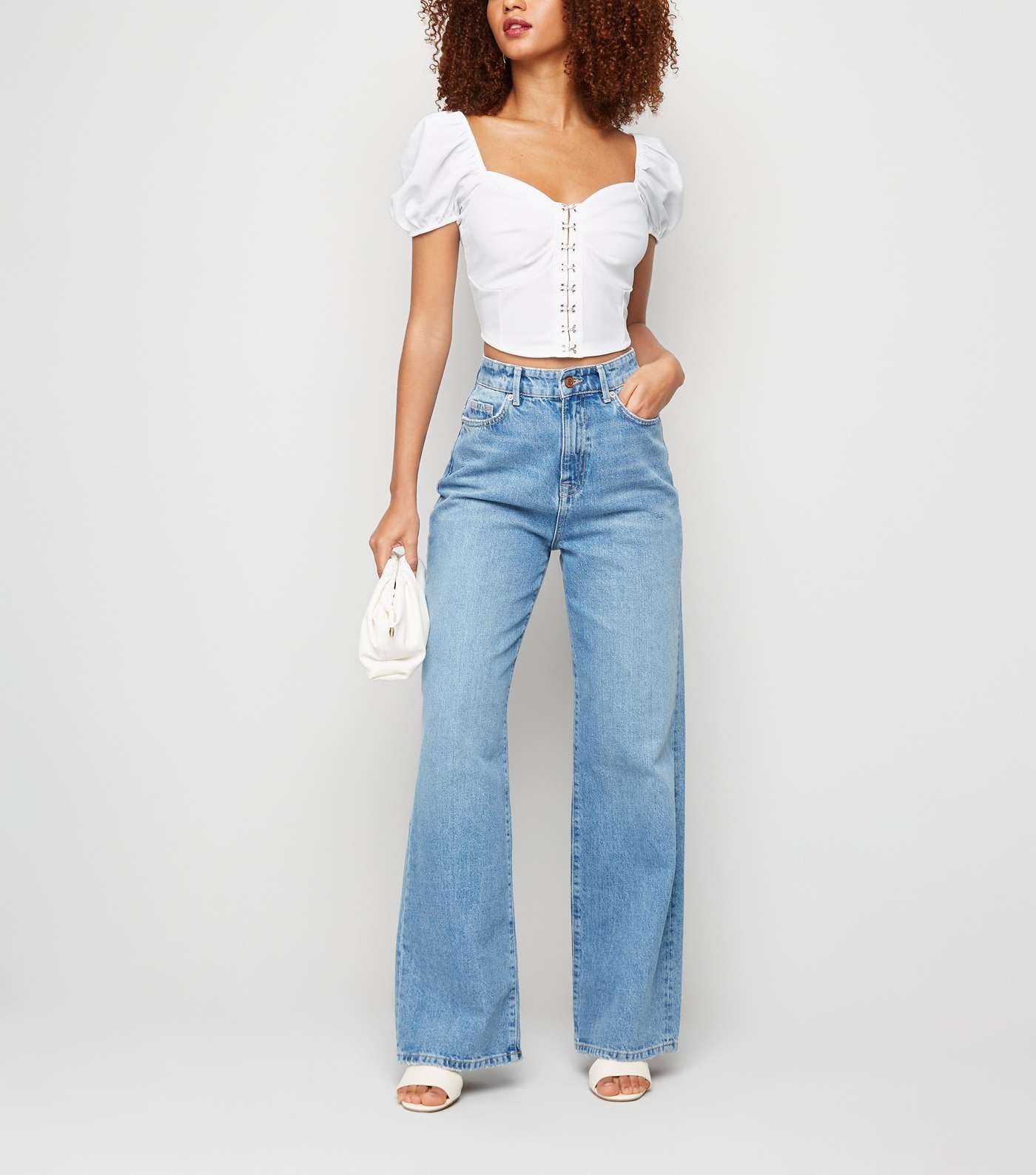White Puff Sleeve Hook and Eye Crop Top Image 2