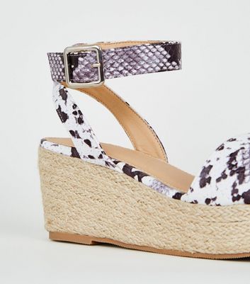 Image of Stone Faux Snake Espadrille Flatform Sandals New Look