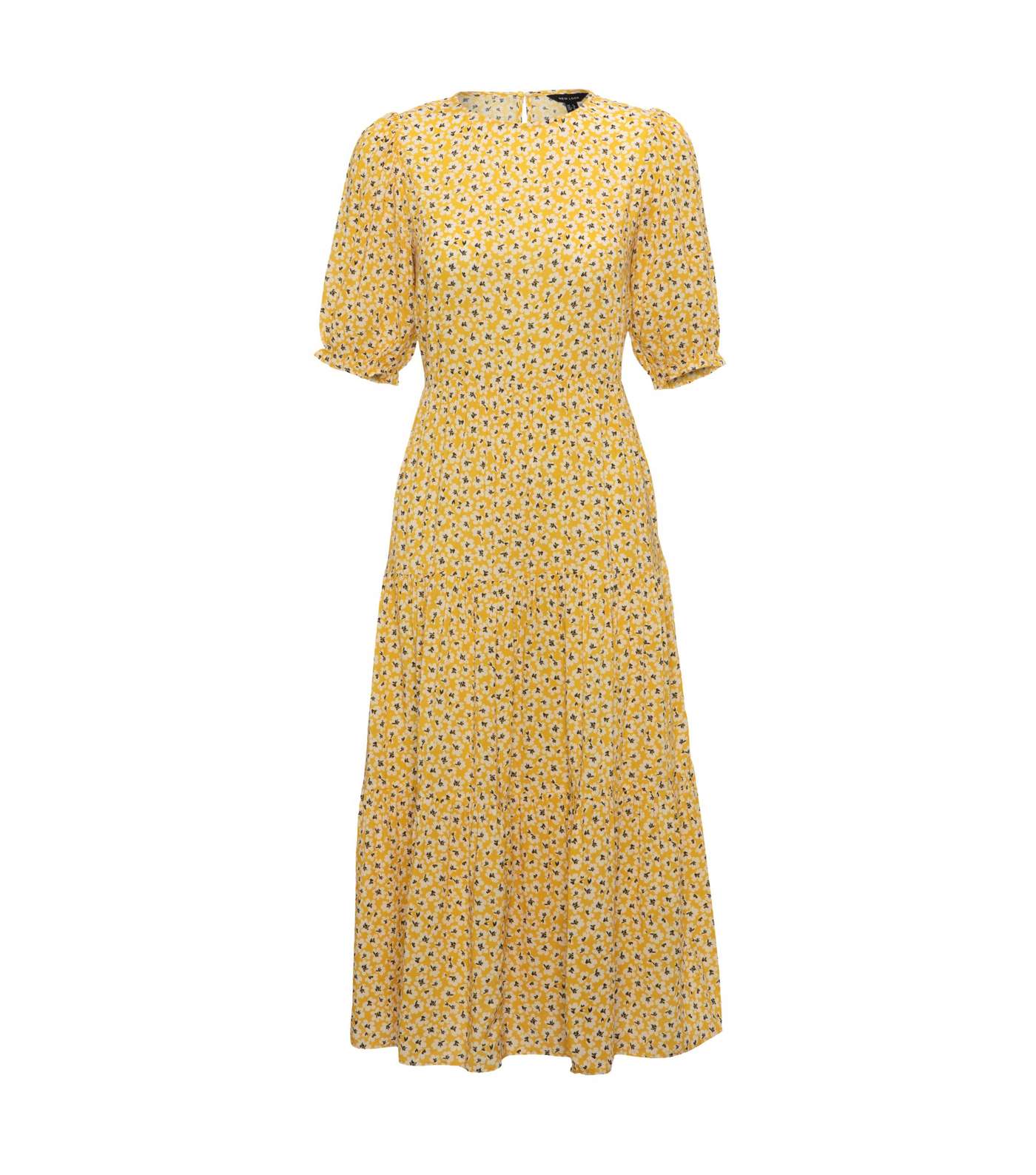 Mustard Floral Puff Sleeve Midi Dress 