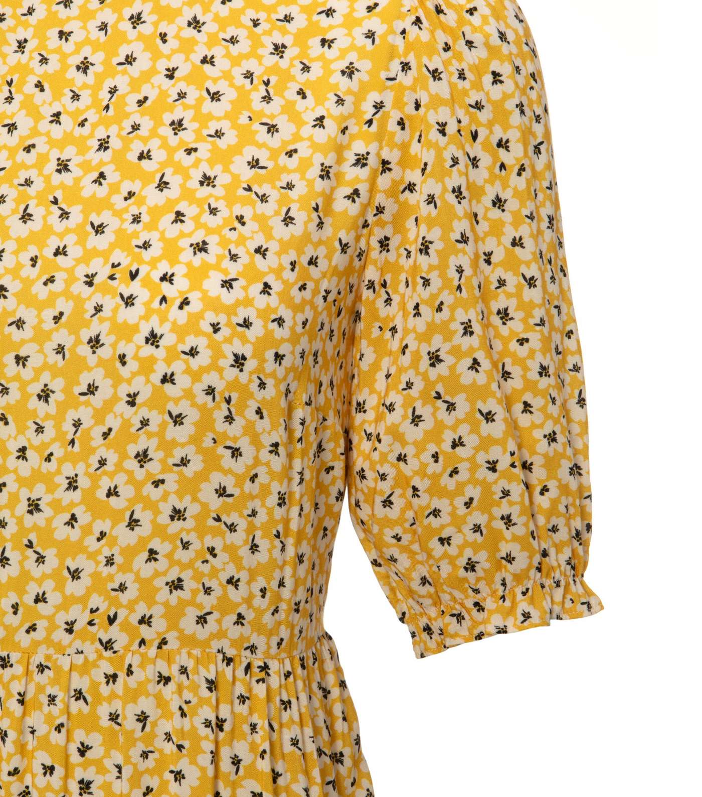 Mustard Floral Puff Sleeve Midi Dress  Image 3