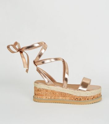 Rose Gold Leather-Look Ankle Tie 