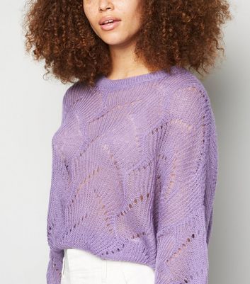 Purple Pointelle Knit Sweater