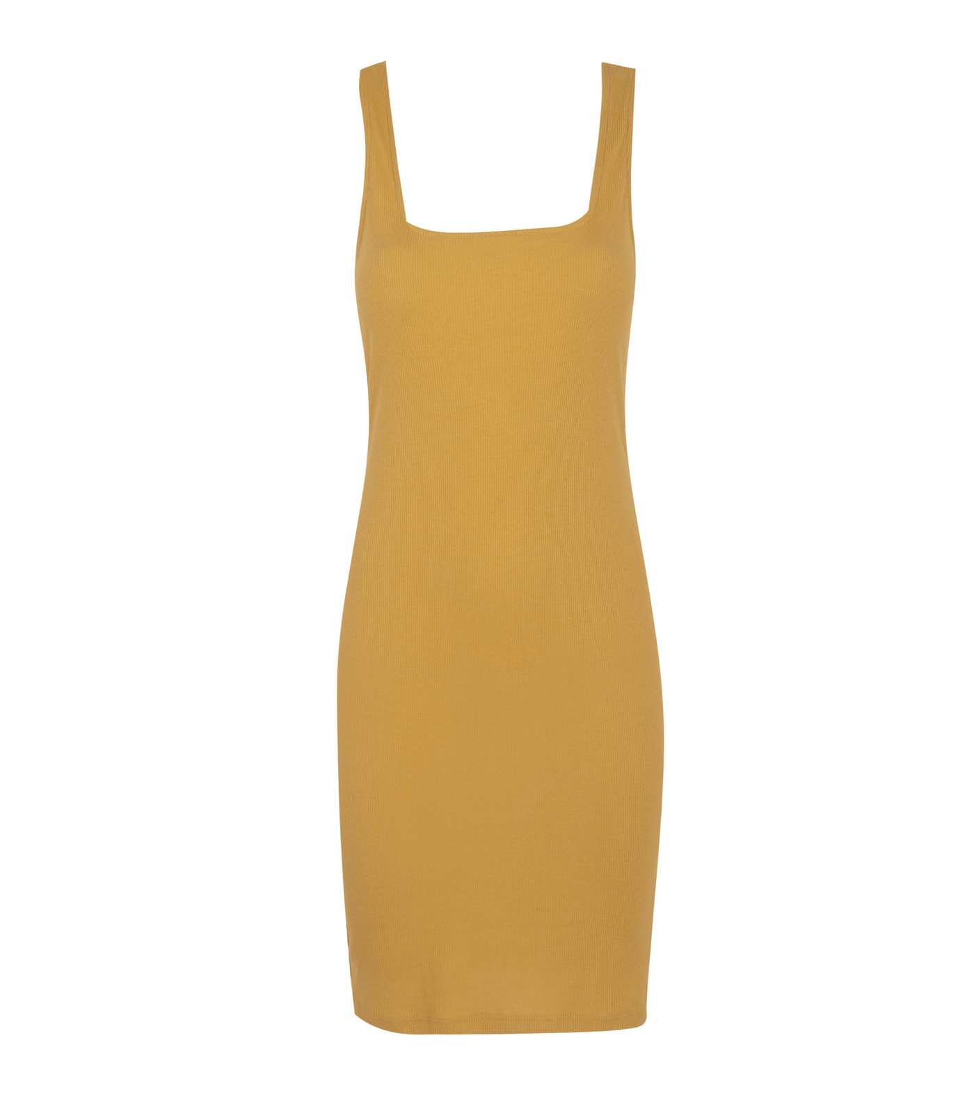 Yellow Square Neck Ribbed Bodycon Dress  Image 5