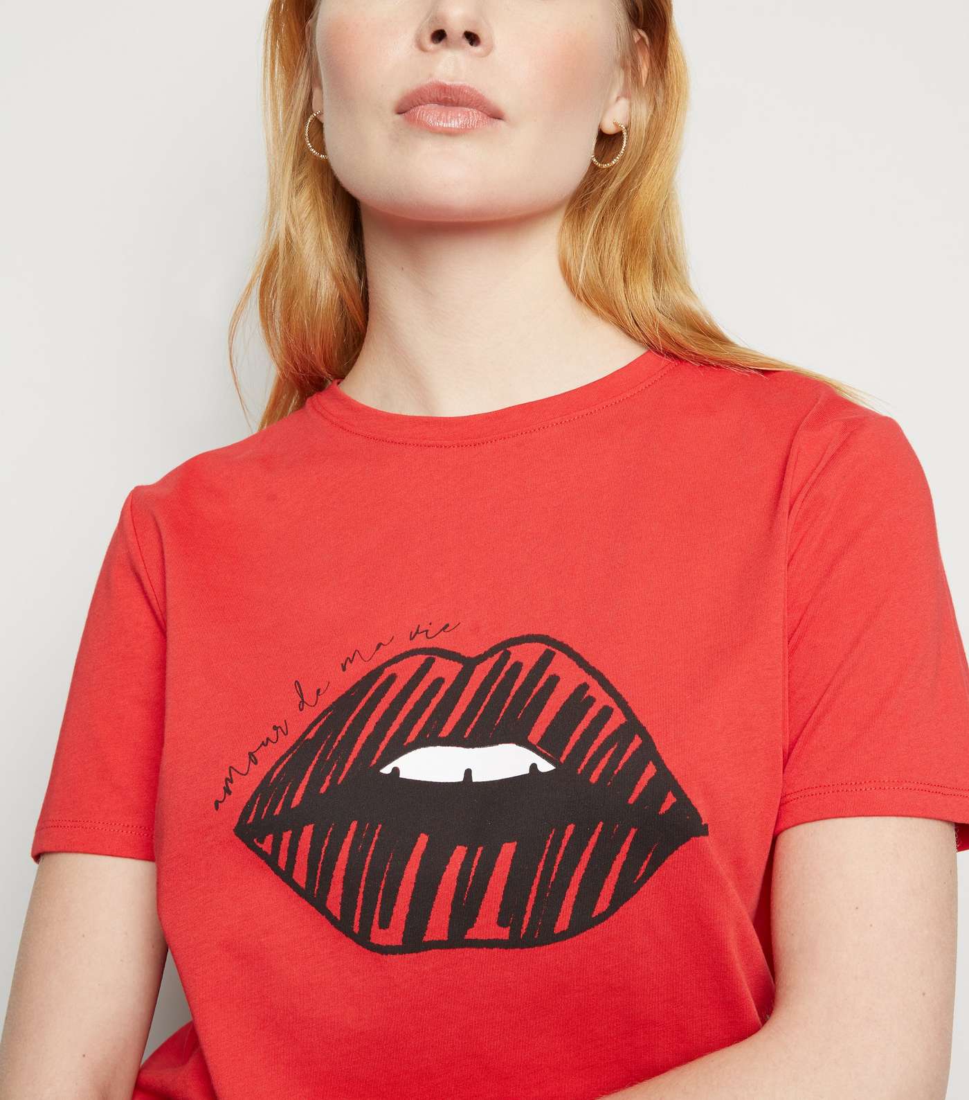 Red Lips Sketch Print Slogan T-Shirt Image 5