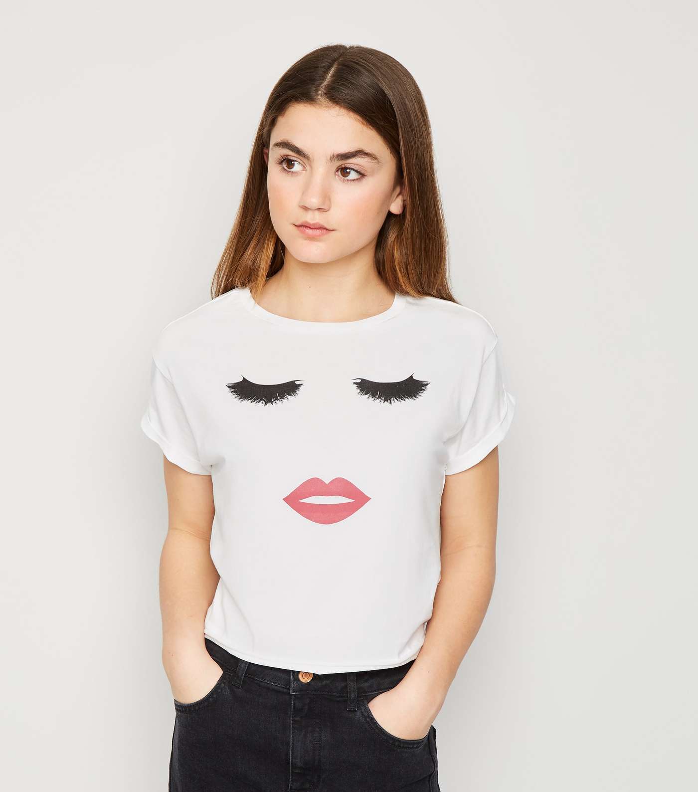 Girls White Eyelash Lips T-Shirt