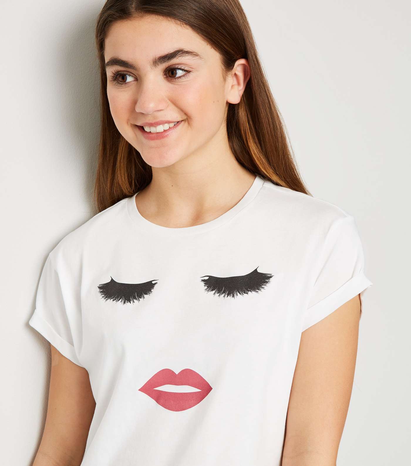 Girls White Eyelash Lips T-Shirt Image 5