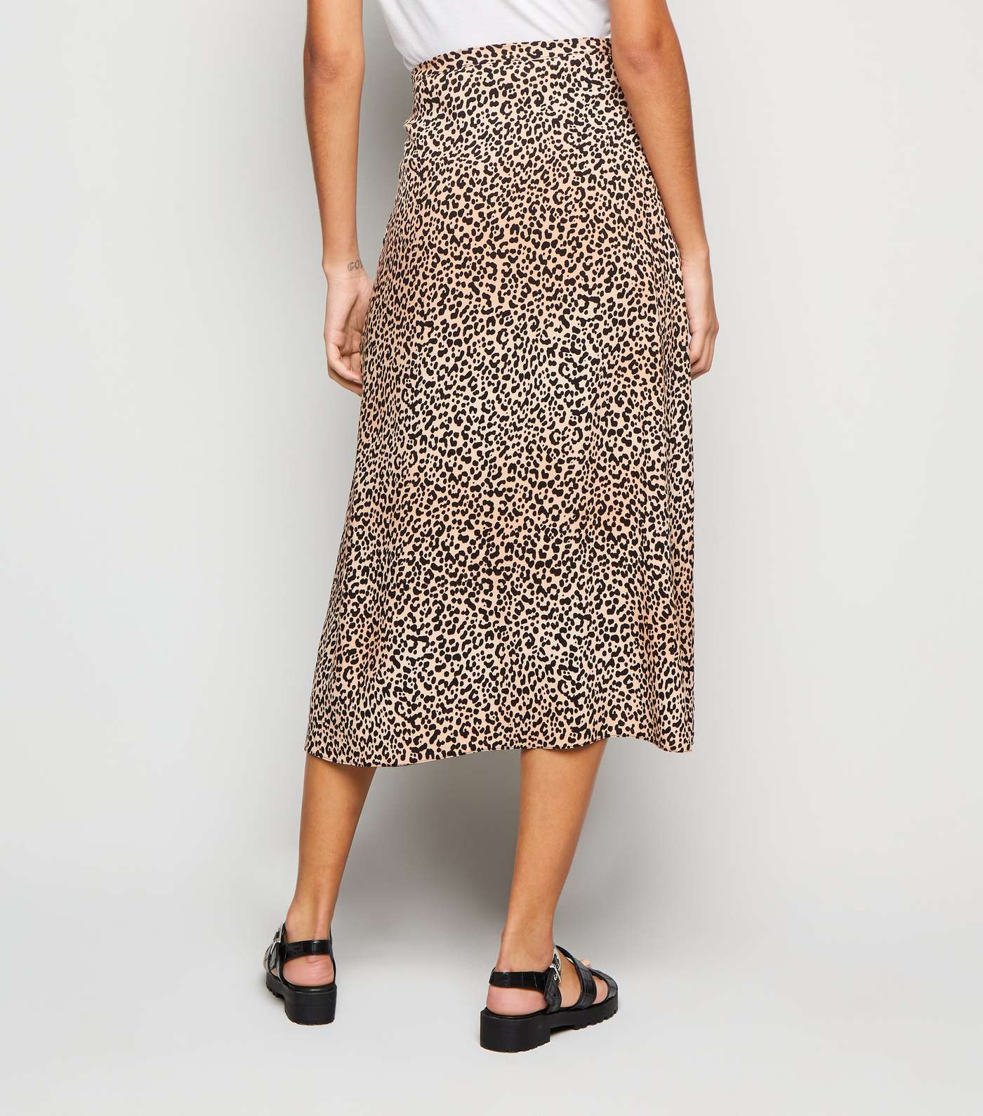 Brown Leopard Print High Waist Wrap Midi Skirt Image 3