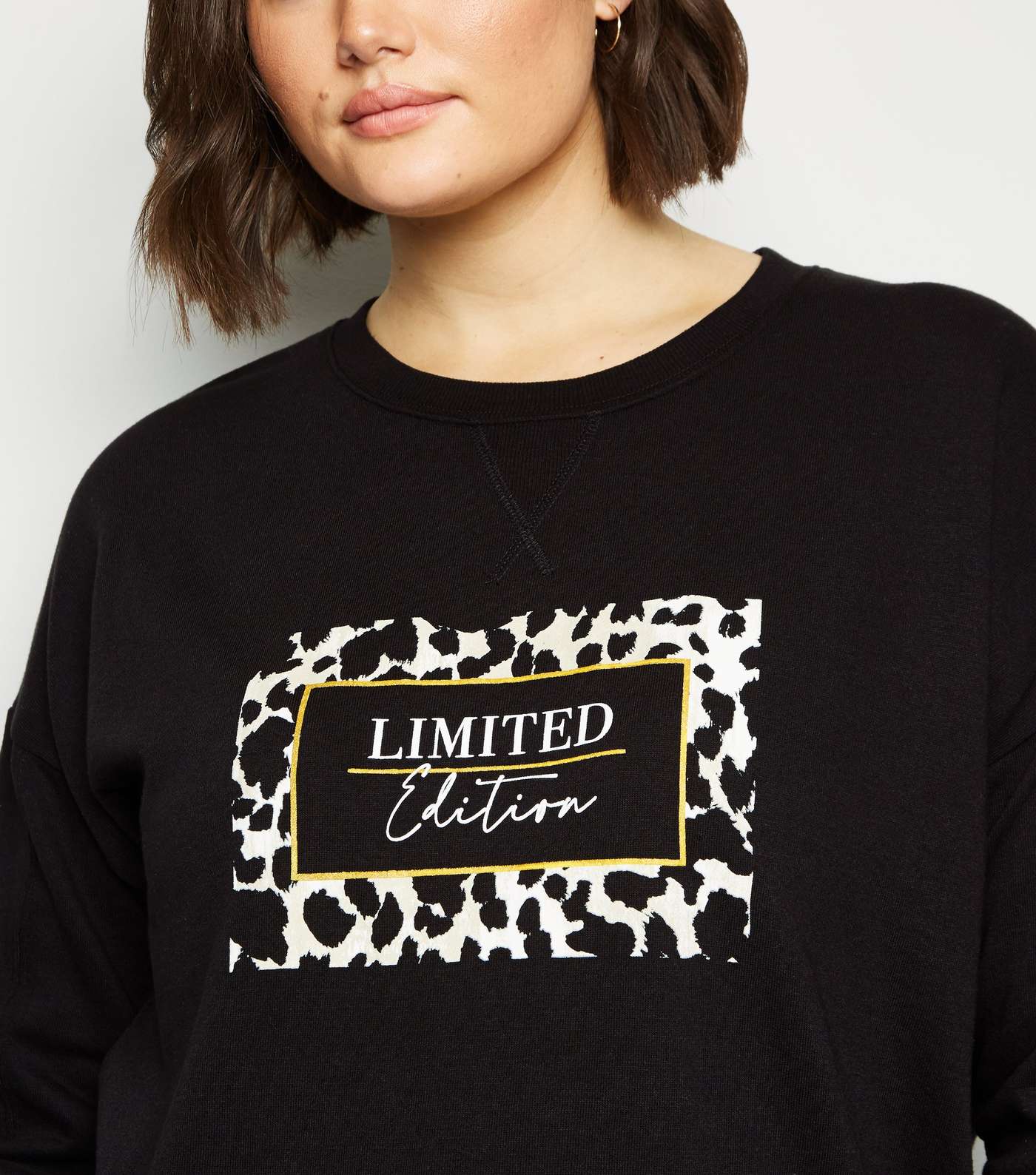 Curves Black Leopard Print Metallic Slogan Sweatshirt Image 5