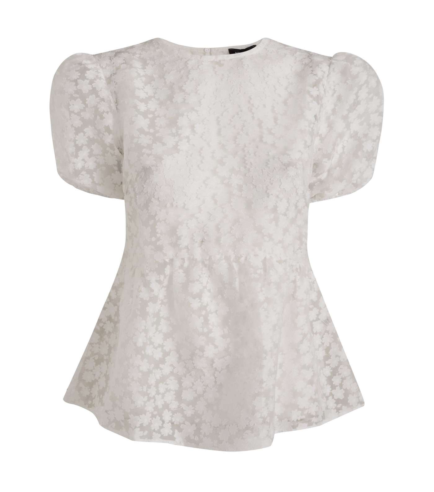 White Floral Organza Puff Sleeve Blouse