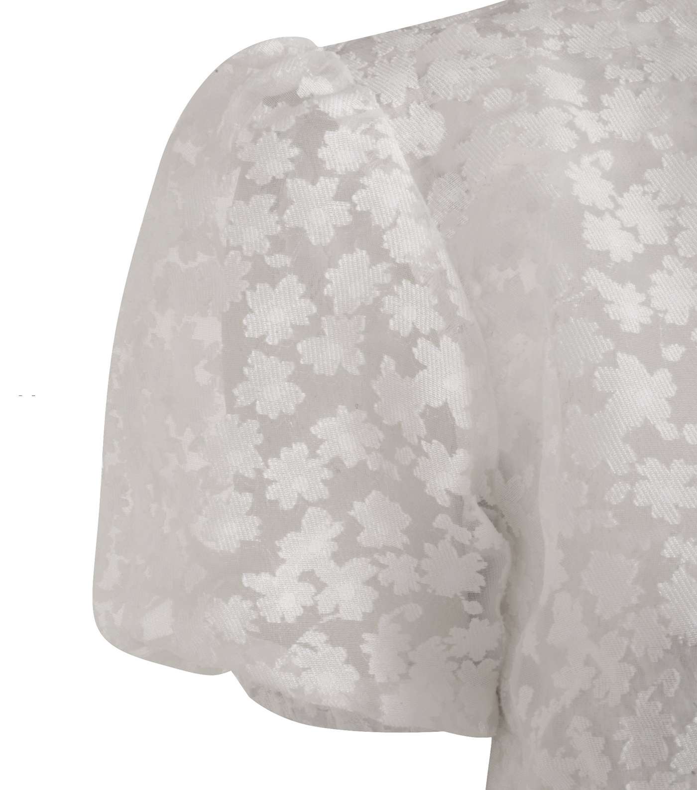 White Floral Organza Puff Sleeve Blouse Image 3