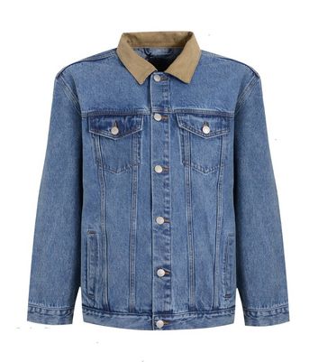Pale Blue Cord Collar Denim Jacket 