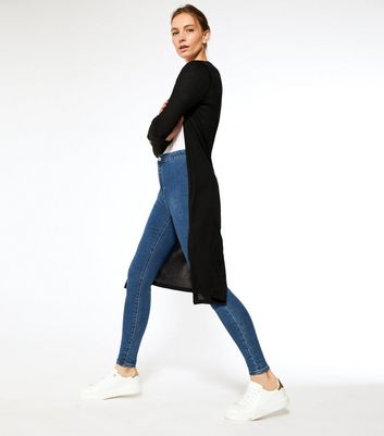 black ribbed knitted midi cardigan